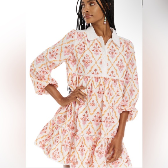 NWT Allison New York Millie Dress, pink and orange cross stitch, small - Picture 7 of 8